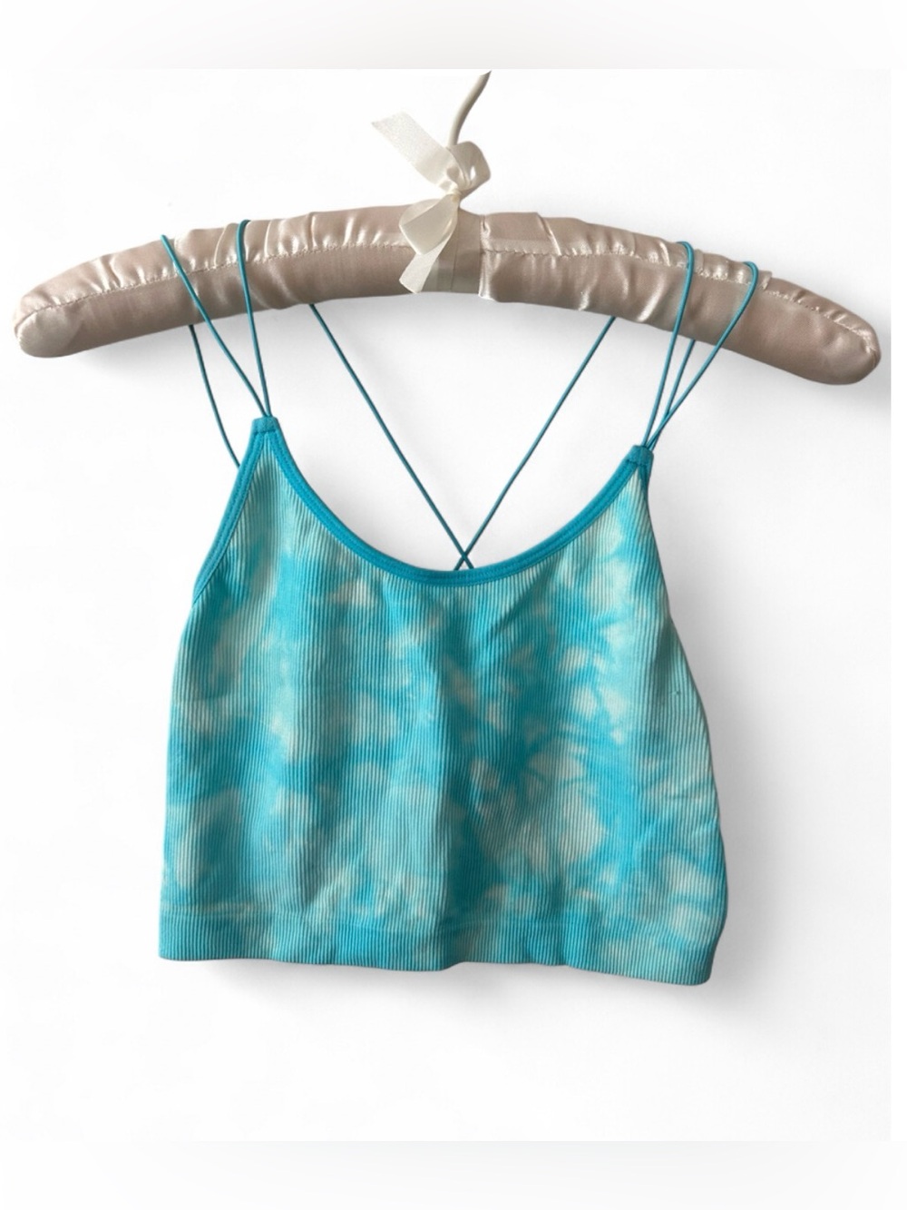 No Boundaries Blue Turquoise Tie-Dye Ribbed Cami with Double Spaghetti Straps